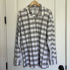SanSoleil Men’s UPF 50 Plaid Long Sleeve Polo Shirt White/Black XL